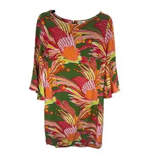 Crown & Ivy Small Tropical Shift Dress w/ Bell Sleeve Small